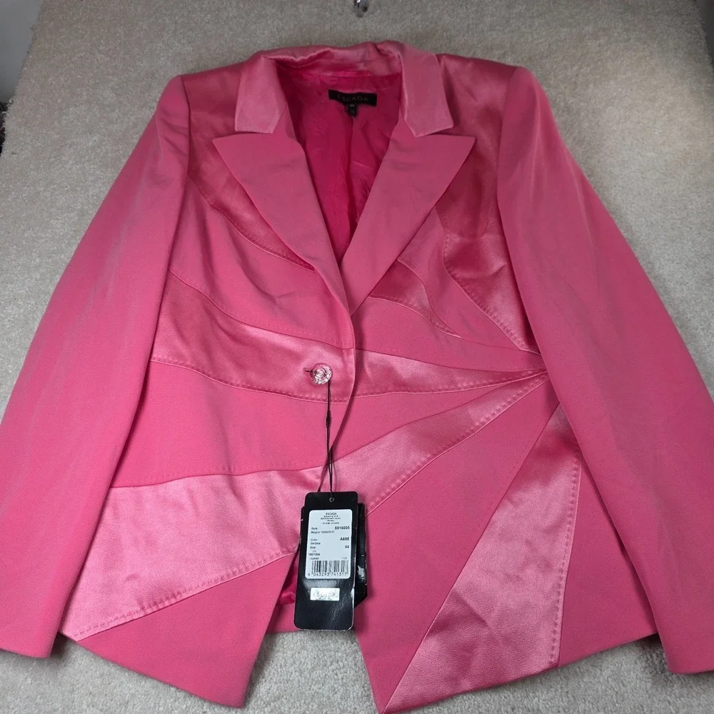 Escada Bergrid Blazer Womens US 12 EU 44 Pink Swarovski Crystal Button NWT - Picture 2 of 13